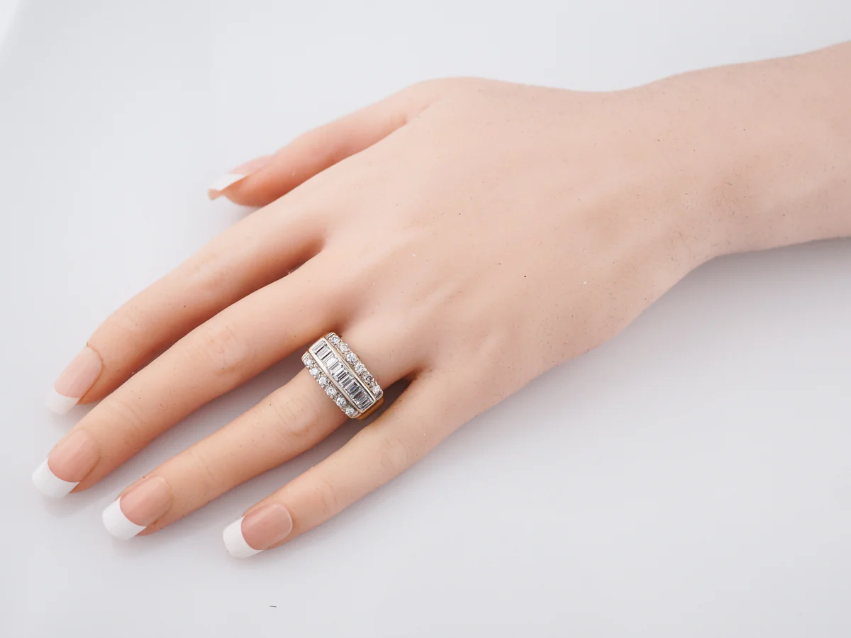 Vintage Right Hand Ring Mid-Century 1.30 Baguette Cut Diamonds in 14k Yellow Gold - Image 7