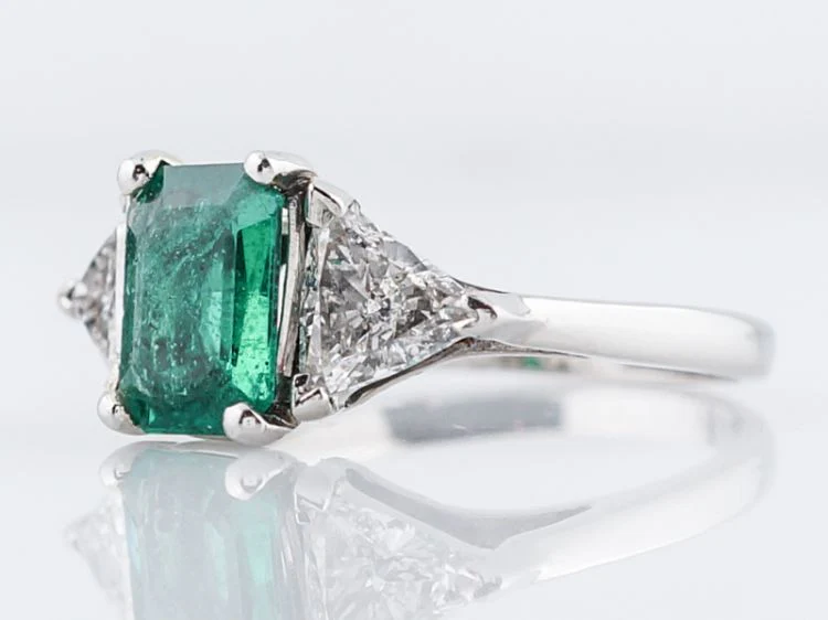 Vintage Right Hand Ring Mid-Century 1.41 Emerald Cut Emerald & 1.08 Trilliant Cut Diamonds in Platinum - Image 3