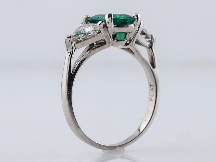 Vintage Right Hand Ring Mid-Century 1.41 Emerald Cut Emerald & 1.08 Trilliant Cut Diamonds in Platinum - Image 5