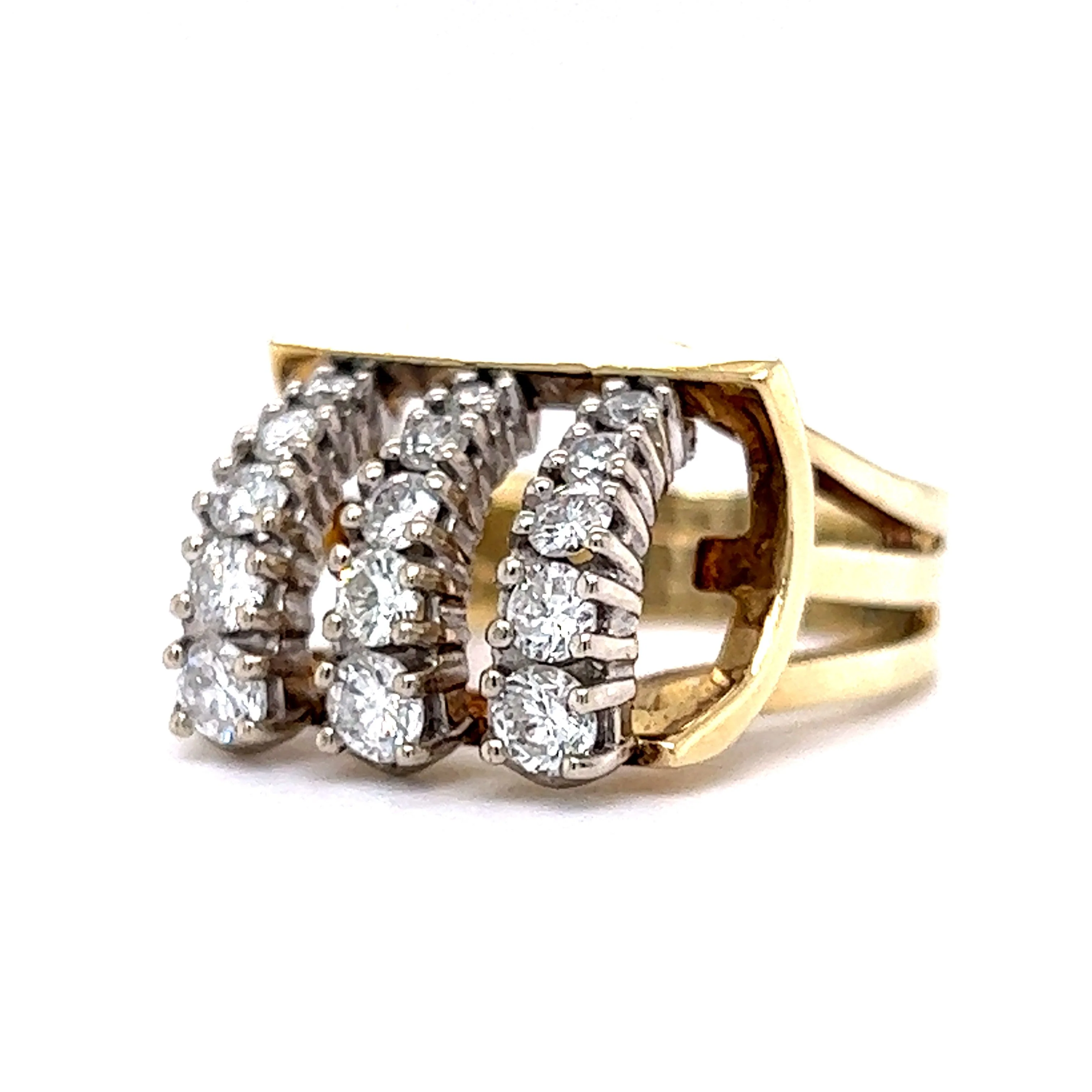 Vintage Right Hand Ring Mid-Century Diamonds in 14k Yellow & White Gold - Image 2