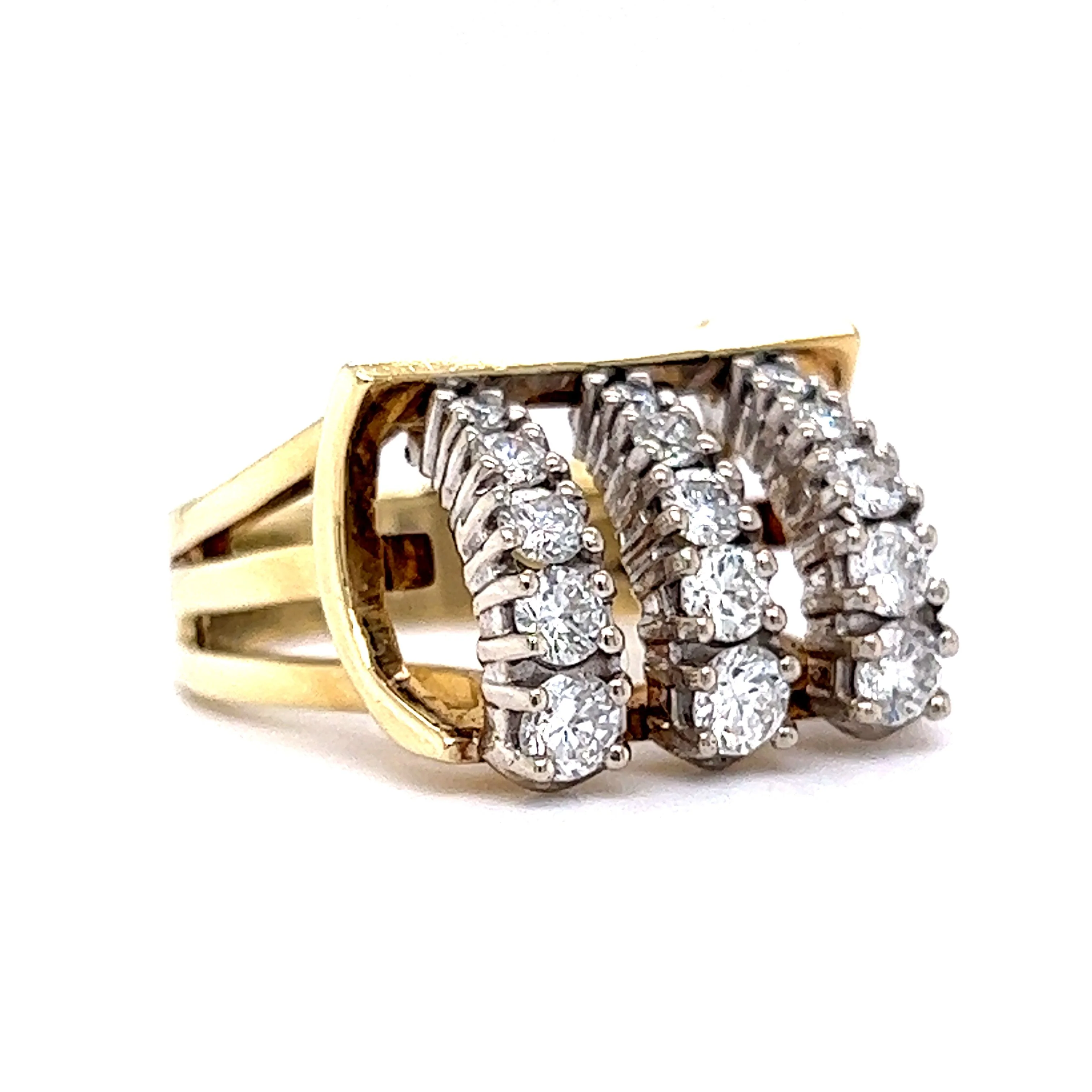 Vintage Right Hand Ring Mid-Century Diamonds in 14k Yellow & White Gold - Image 3