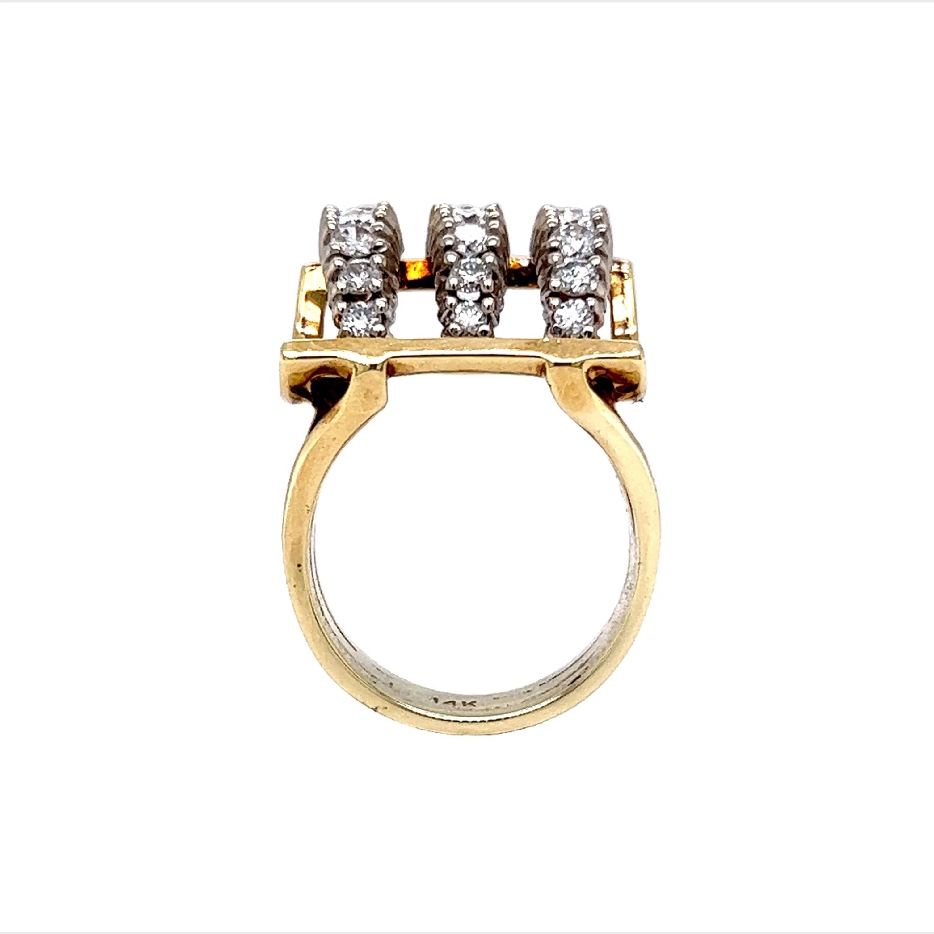 Vintage Right Hand Ring Mid-Century Diamonds in 14k Yellow & White Gold - Image 4