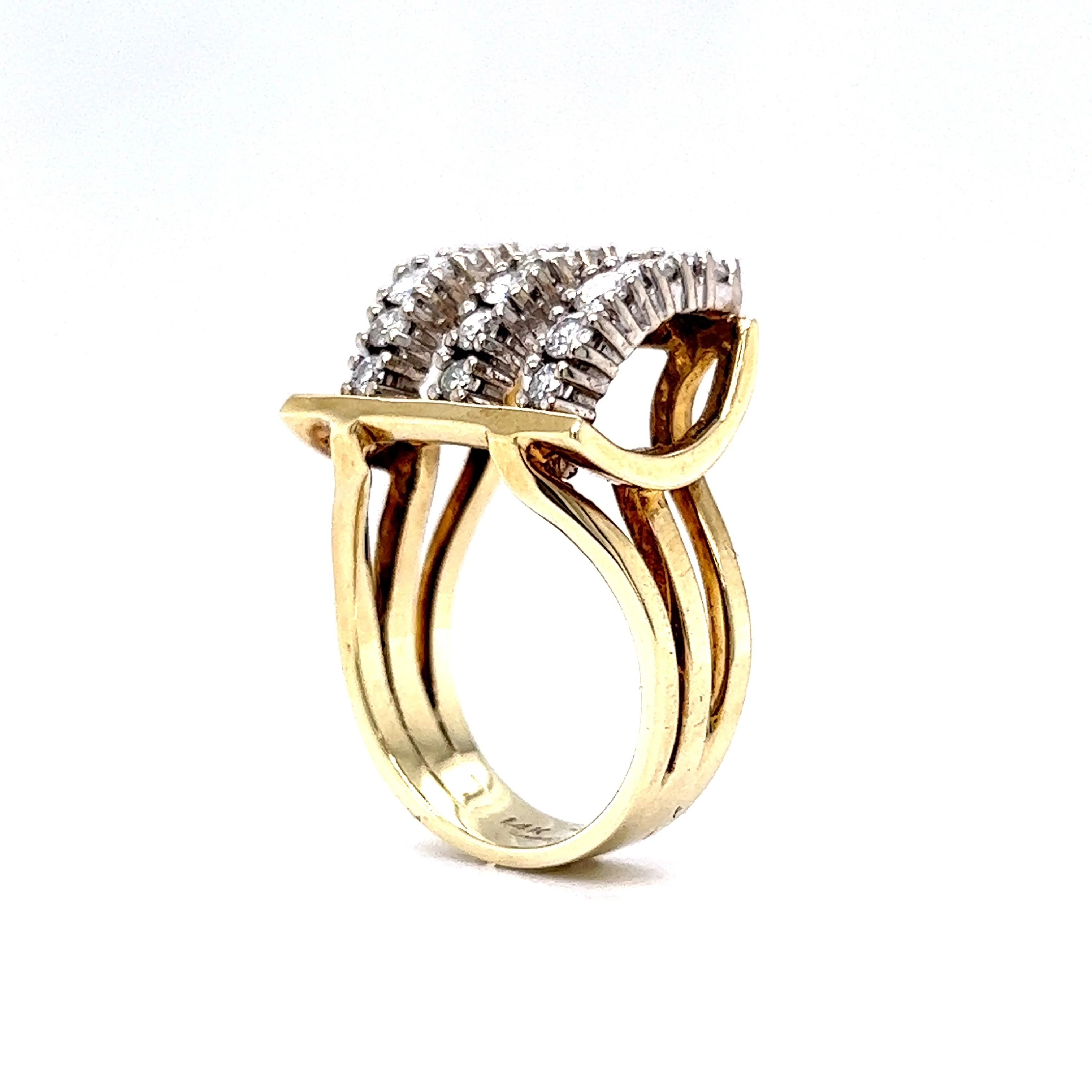 Vintage Right Hand Ring Mid-Century Diamonds in 14k Yellow & White Gold - Image 5