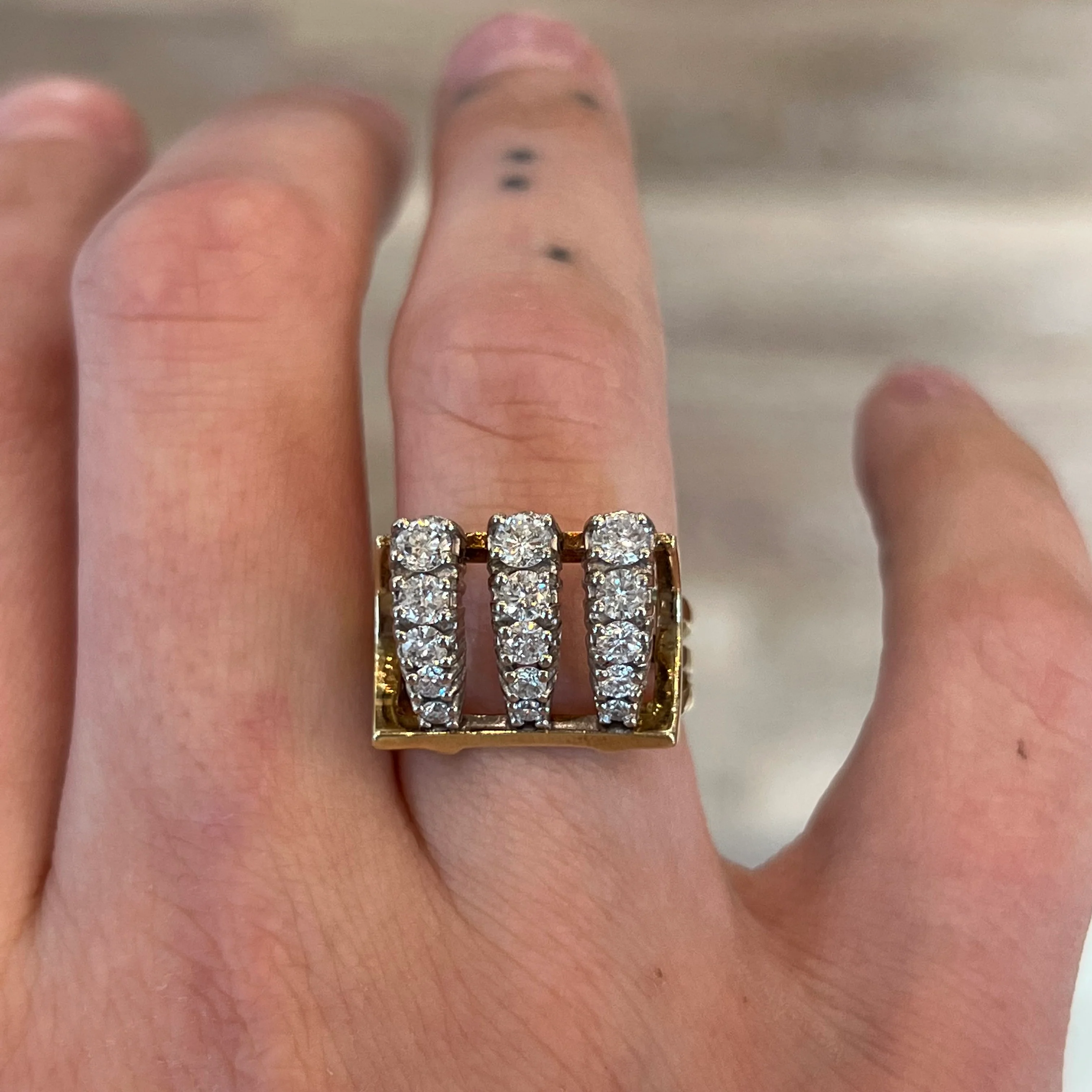 Vintage Right Hand Ring Mid-Century Diamonds in 14k Yellow & White Gold - Image 6