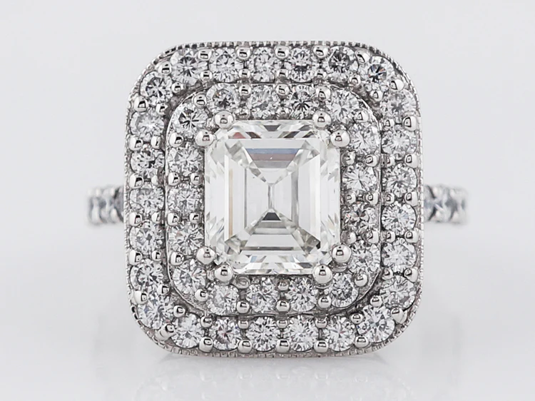 Vintage Right Hand Ring Mid-Century 2.41 Emerald Cut Diamond in Platinum