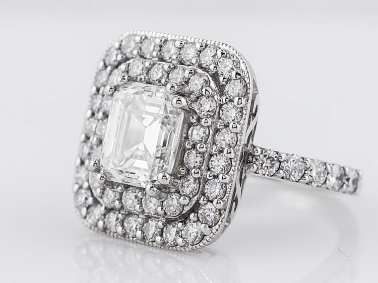 Vintage Right Hand Ring Mid-Century 2.41 Emerald Cut Diamond in Platinum - Image 3