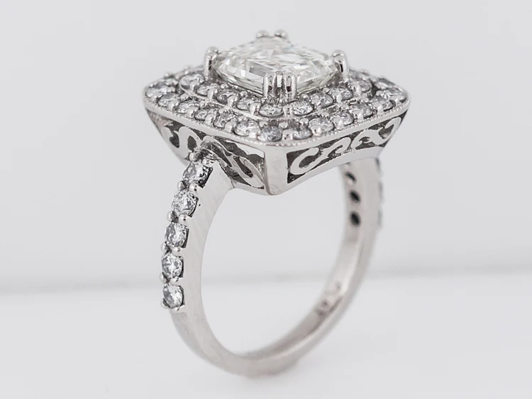 Vintage Right Hand Ring Mid-Century 2.41 Emerald Cut Diamond in Platinum - Image 5