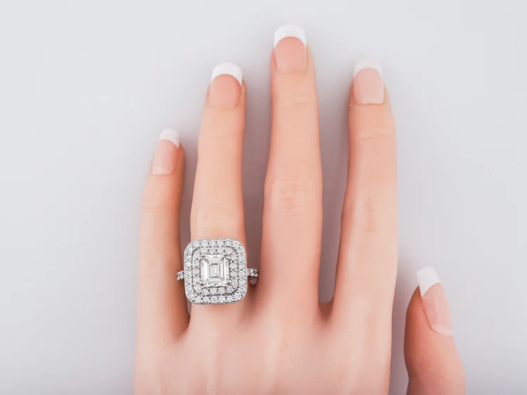 Vintage Right Hand Ring Mid-Century 2.41 Emerald Cut Diamond in Platinum - Image 7