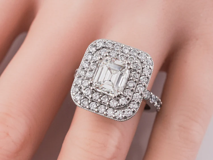Vintage Right Hand Ring Mid-Century 2.41 Emerald Cut Diamond in Platinum - Image 8