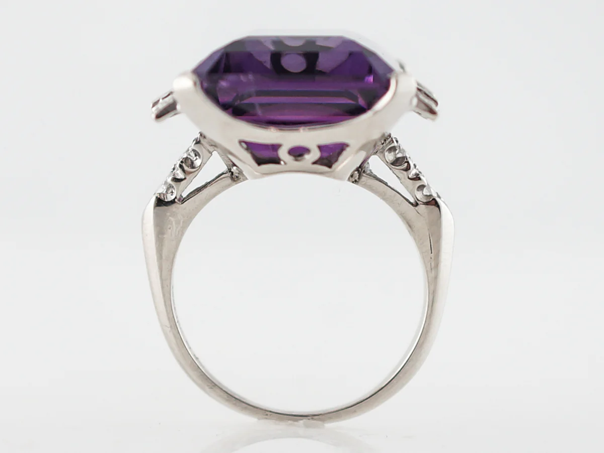 Vintage Right Hand Ring Mid-Century 24.30 Emerald Cut Amethyst & Onyx in Platinum - Image 5