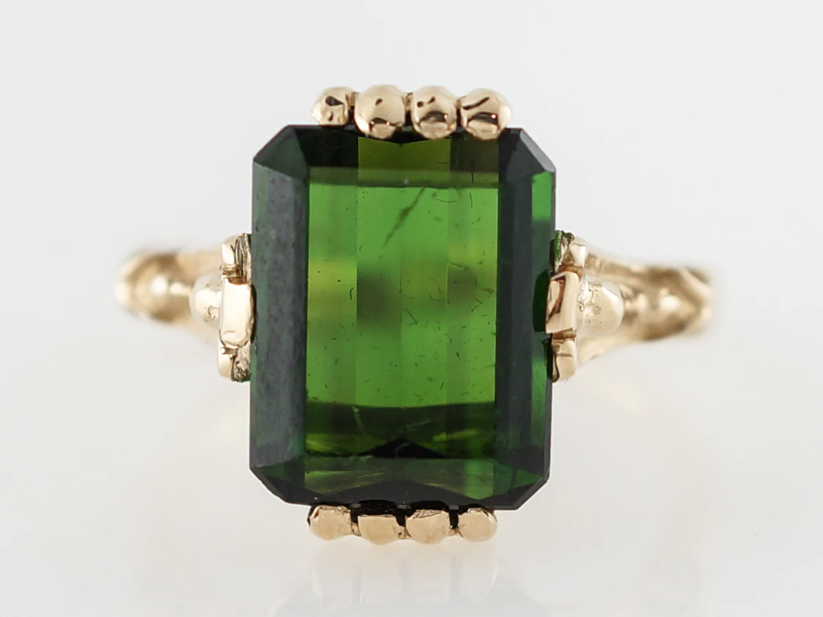 Vintage Right Hand Ring Mid-Century 4.50 Emerald Cut Tourmaline in 14k Yellow Gold