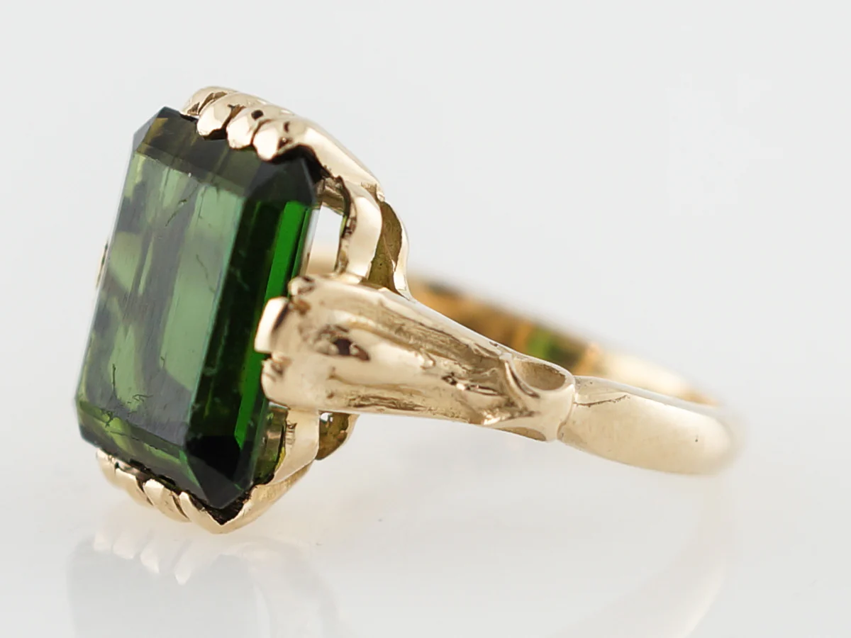Vintage Right Hand Ring Mid-Century 4.50 Emerald Cut Tourmaline in 14k Yellow Gold - Image 2