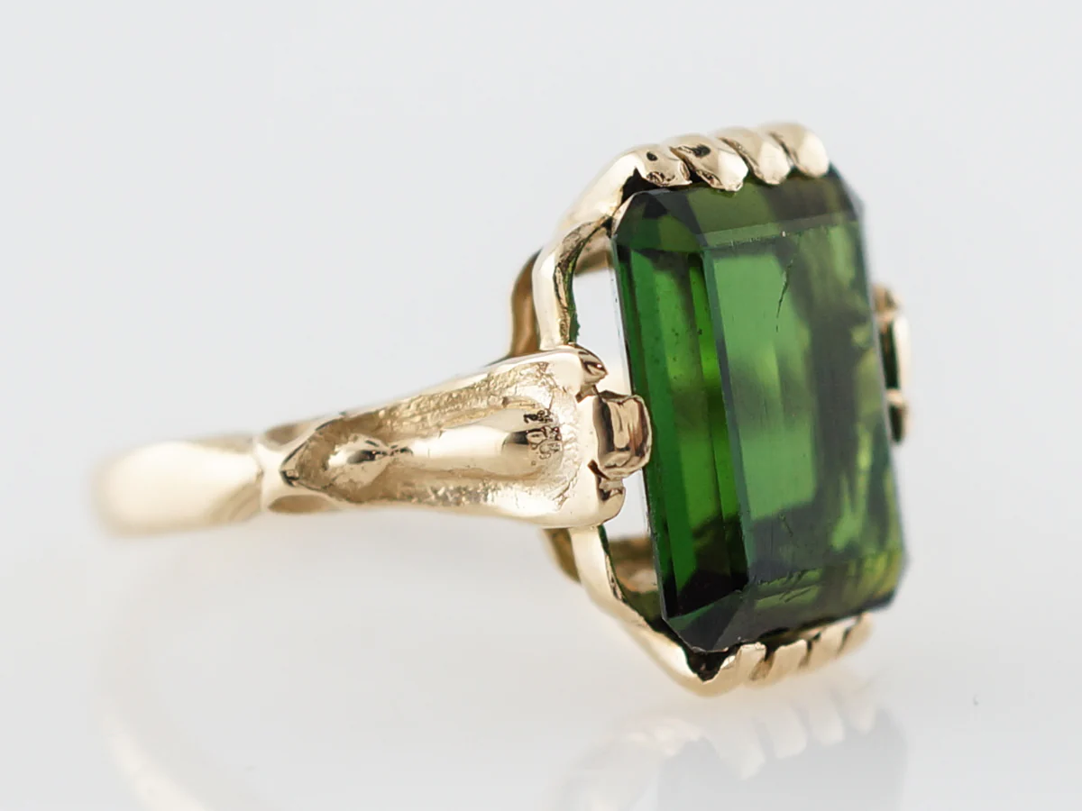 Vintage Right Hand Ring Mid-Century 4.50 Emerald Cut Tourmaline in 14k Yellow Gold - Image 3