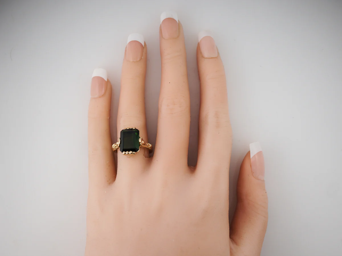 Vintage Right Hand Ring Mid-Century 4.50 Emerald Cut Tourmaline in 14k Yellow Gold - Image 6