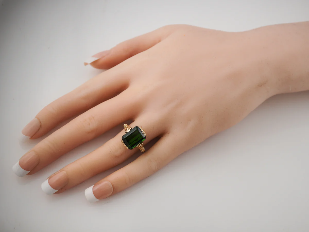 Vintage Right Hand Ring Mid-Century 4.50 Emerald Cut Tourmaline in 14k Yellow Gold - Image 7