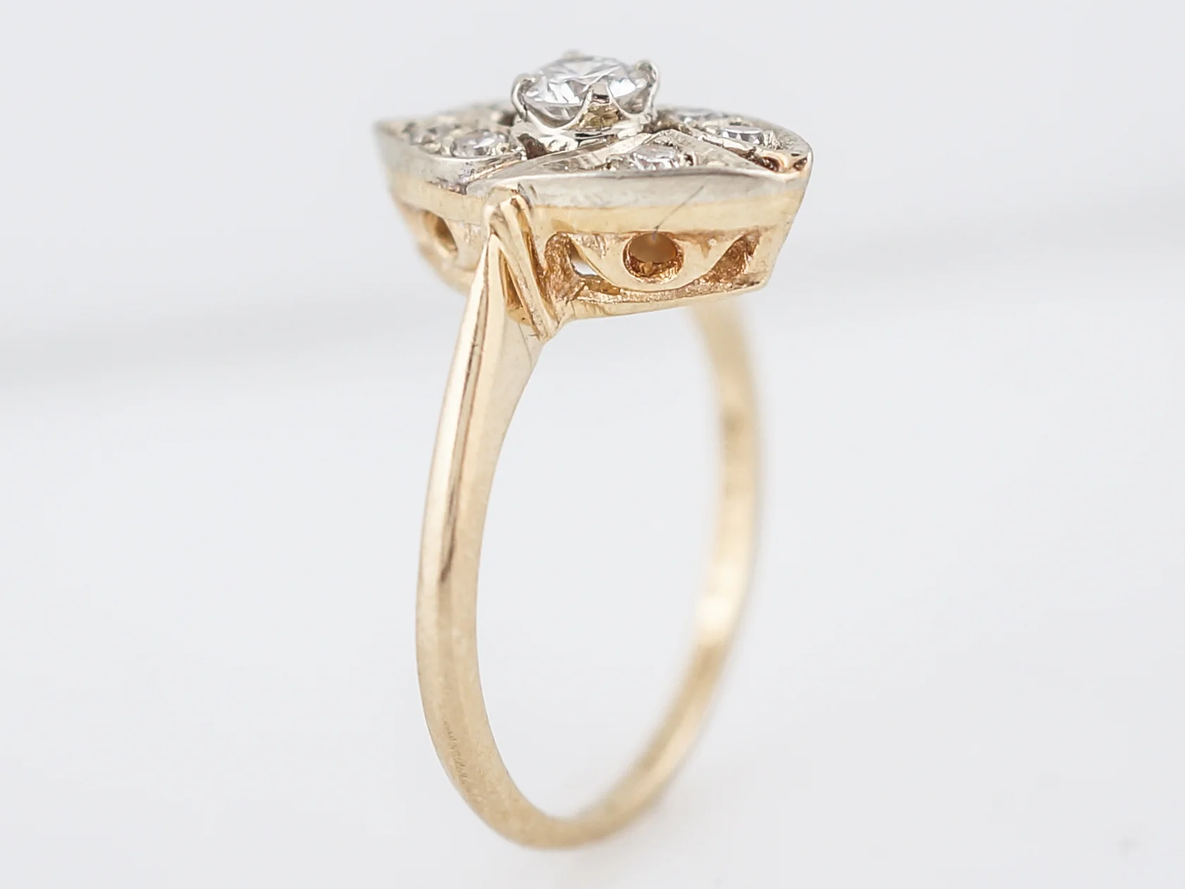 Vintage Right Hand Ring Mid-Century .43 Round Brilliant Cut Diamonds in 14K Yellow & White Gold - Image 4