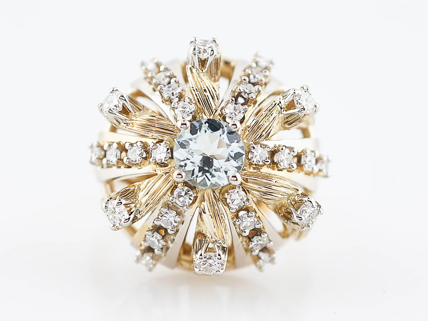 Vintage Right Hand Ring Mid-Century .58 Round Aquamarine & .66 Round Brilliant Cut Diamonds in 14K Yellow Gold - Image 2