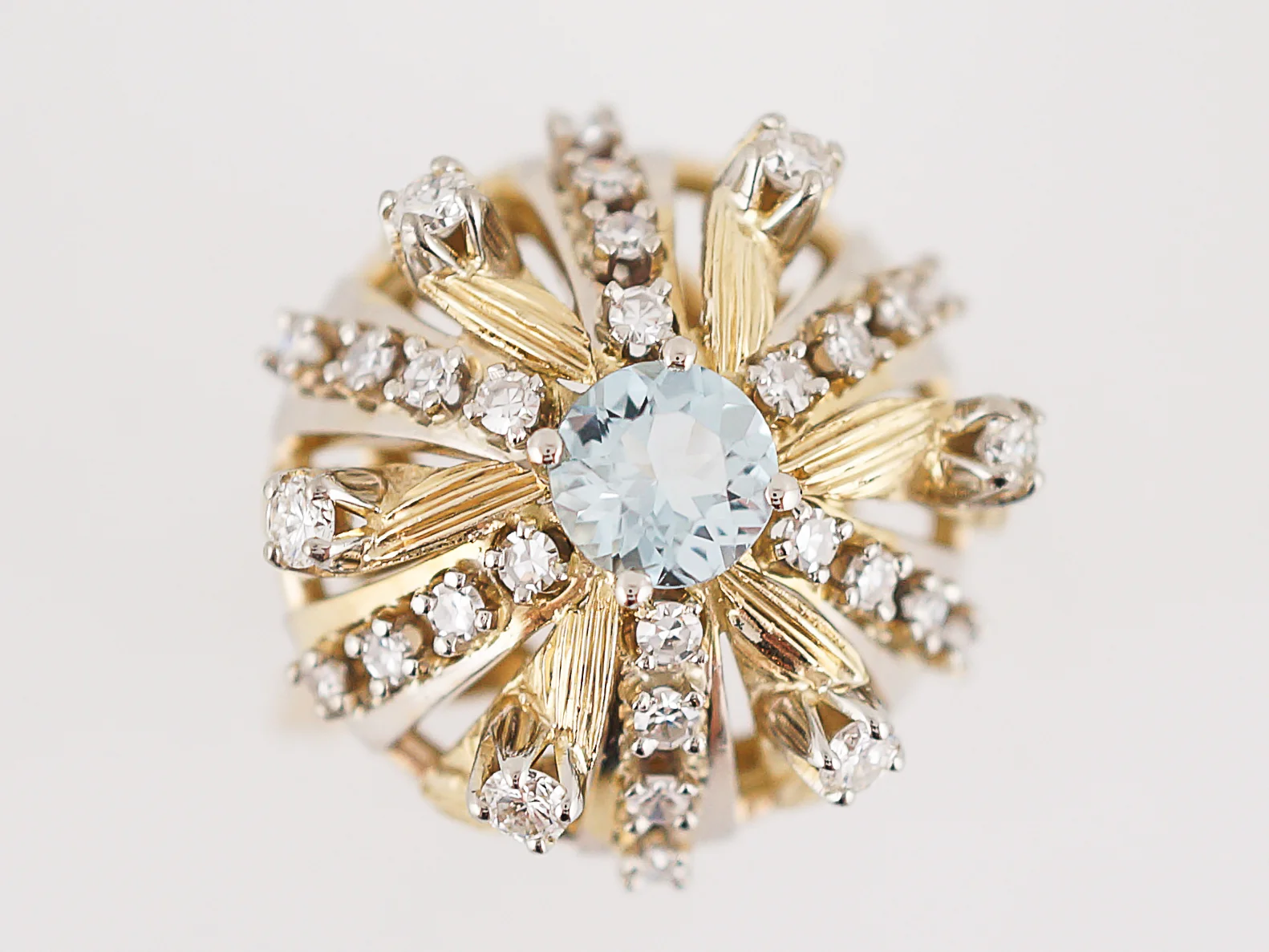 Vintage Right Hand Ring Mid-Century .58 Round Aquamarine & .66 Round Brilliant Cut Diamonds in 14K Yellow Gold - Image 5