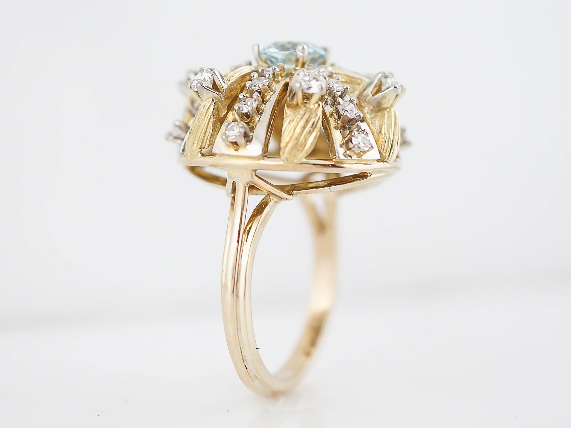 Vintage Right Hand Ring Mid-Century .58 Round Aquamarine & .66 Round Brilliant Cut Diamonds in 14K Yellow Gold - Image 6