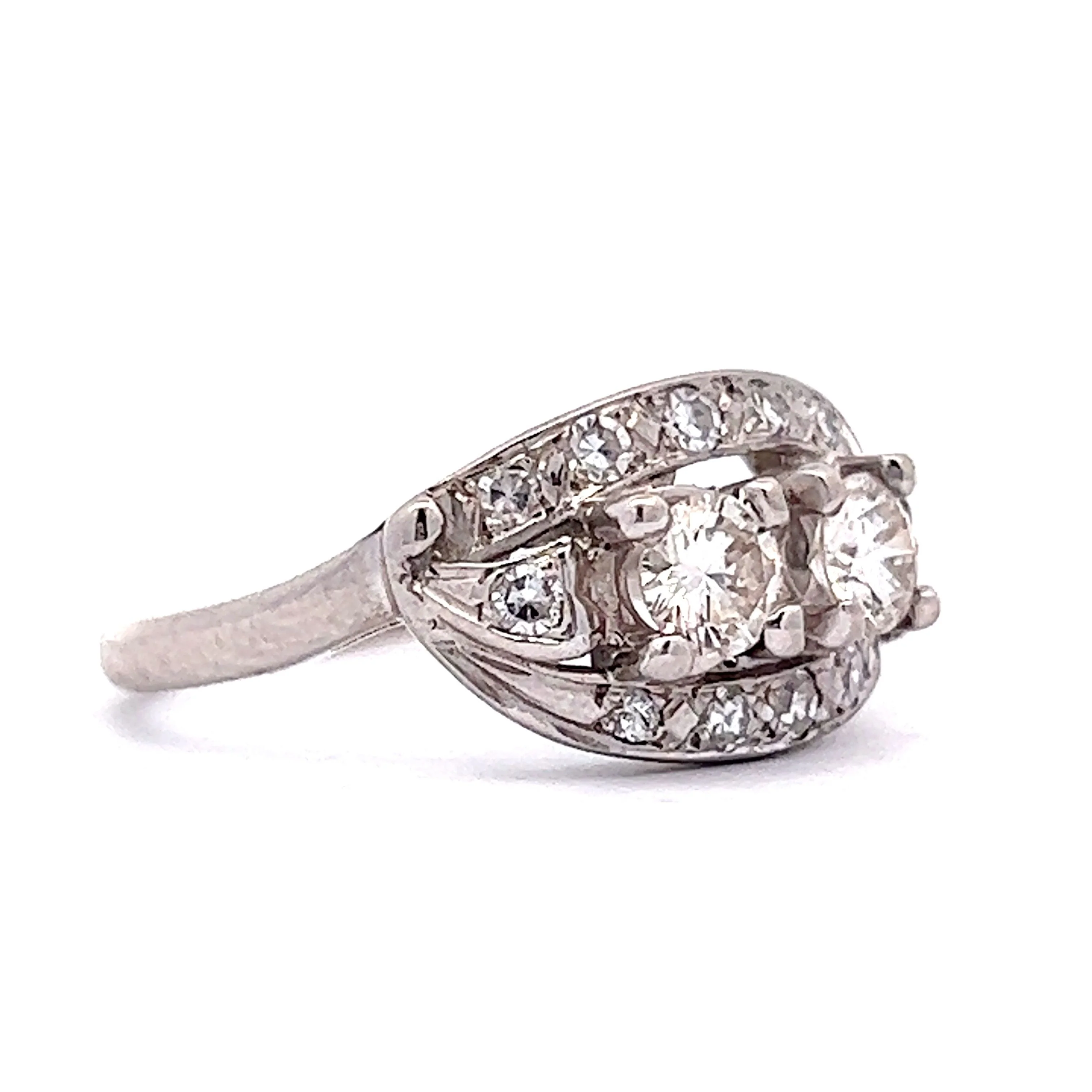 Vintage Right Hand Ring Mid-Century .90 Round Brilliant & Single Cut Diamonds in 14k White Gold - Image 3