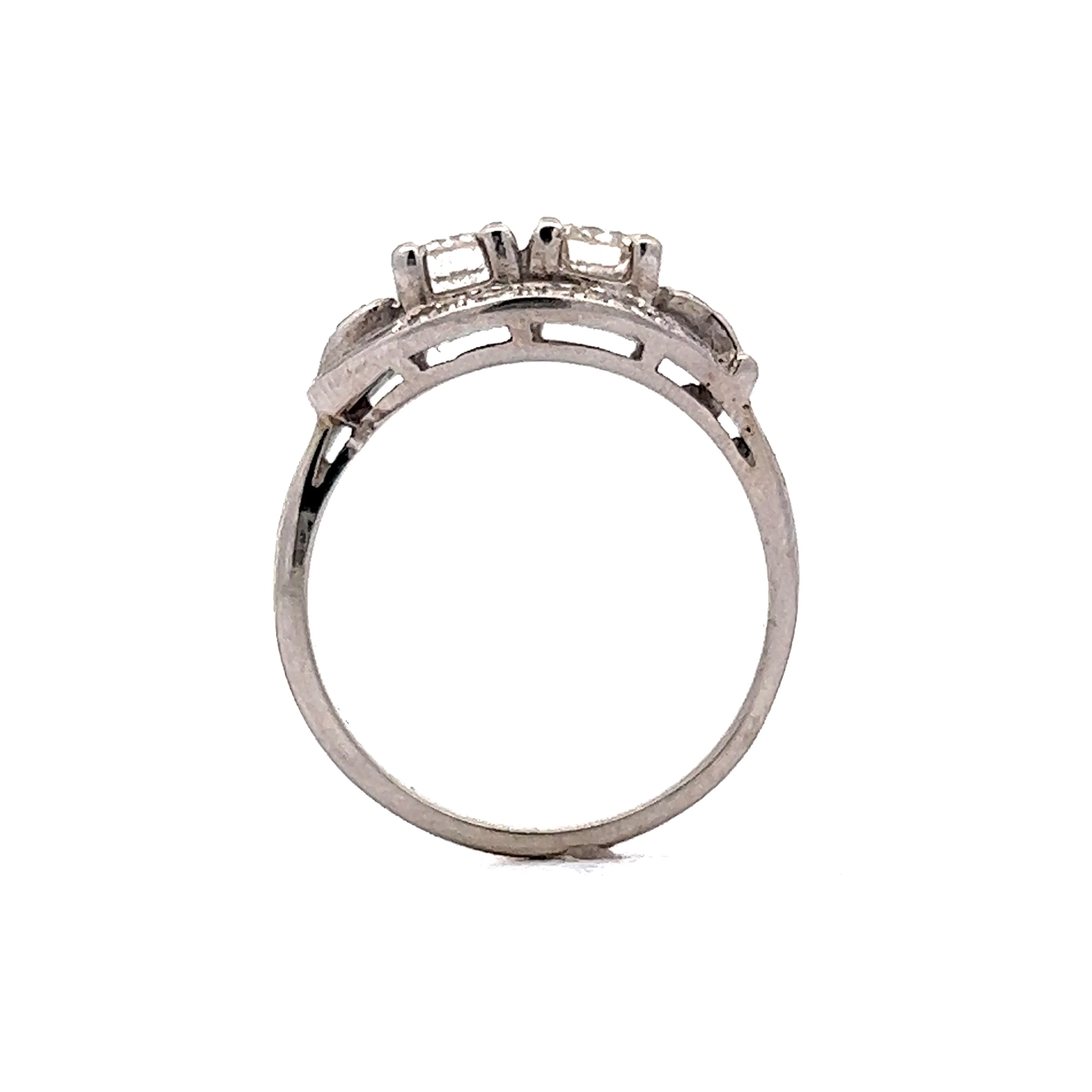 Vintage Right Hand Ring Mid-Century .90 Round Brilliant & Single Cut Diamonds in 14k White Gold - Image 4