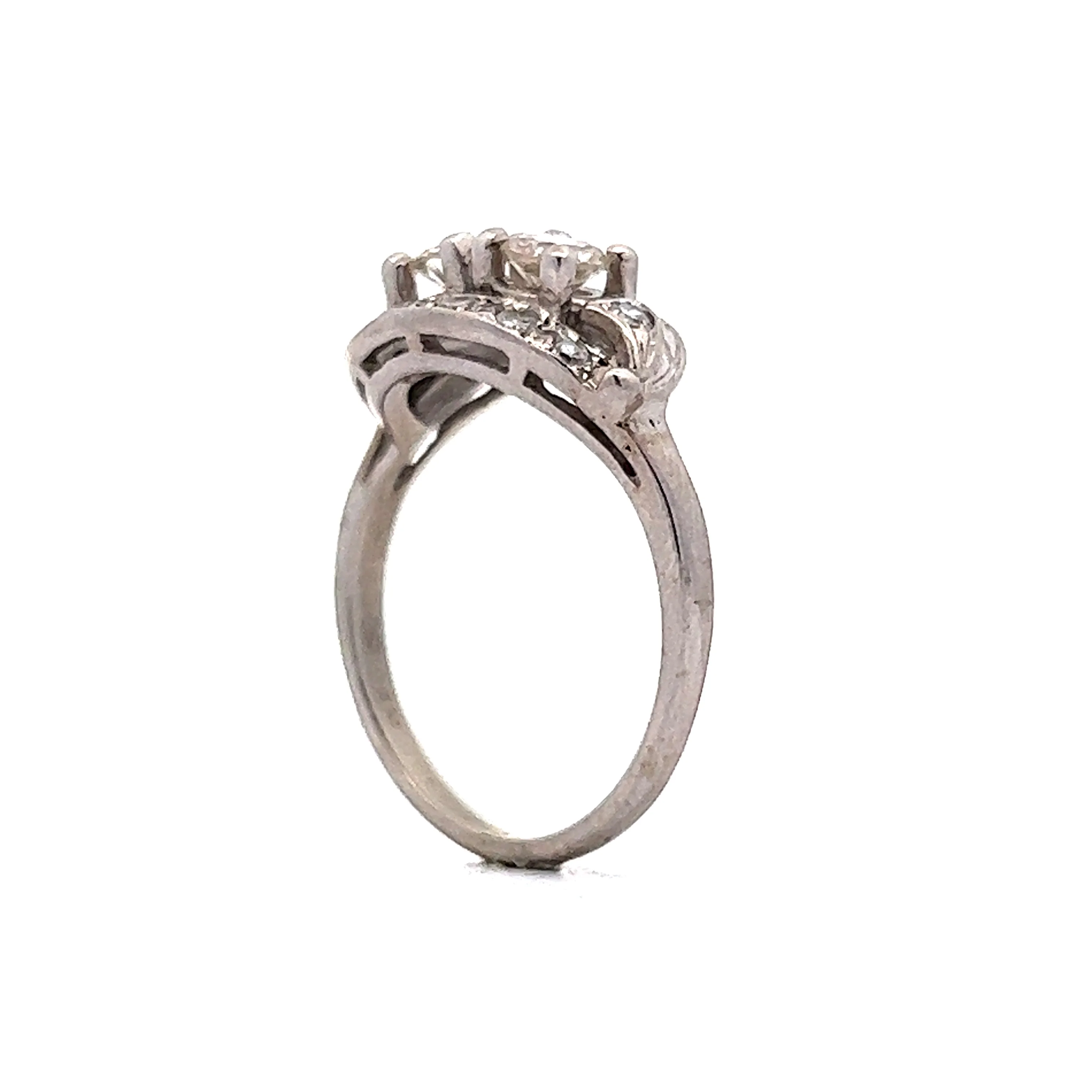 Vintage Right Hand Ring Mid-Century .90 Round Brilliant & Single Cut Diamonds in 14k White Gold - Image 5