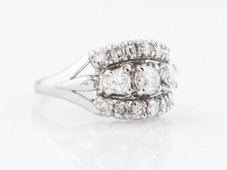 Vintage Right Hand Ring Mid-Century .94cttw Round Brilliant Cut Diamonds in 14k White Gold - Image 2