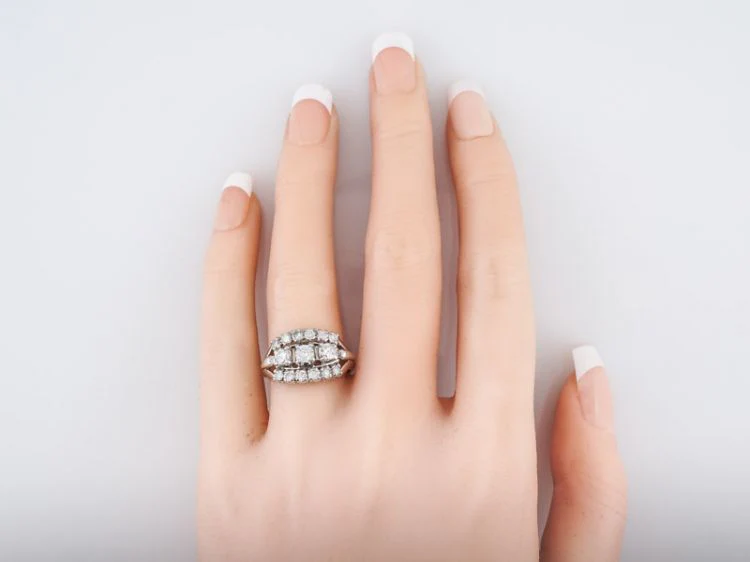 Vintage Right Hand Ring Mid-Century .94cttw Round Brilliant Cut Diamonds in 14k White Gold - Image 6