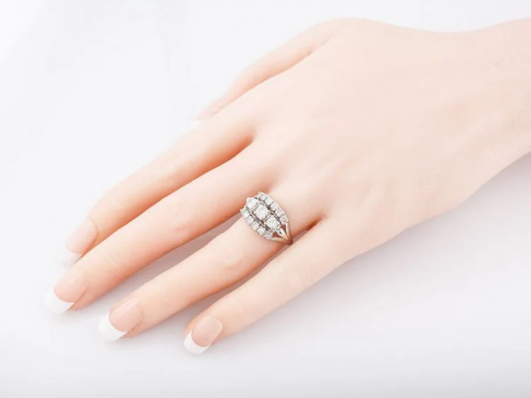 Vintage Right Hand Ring Mid-Century .94cttw Round Brilliant Cut Diamonds in 14k White Gold - Image 7