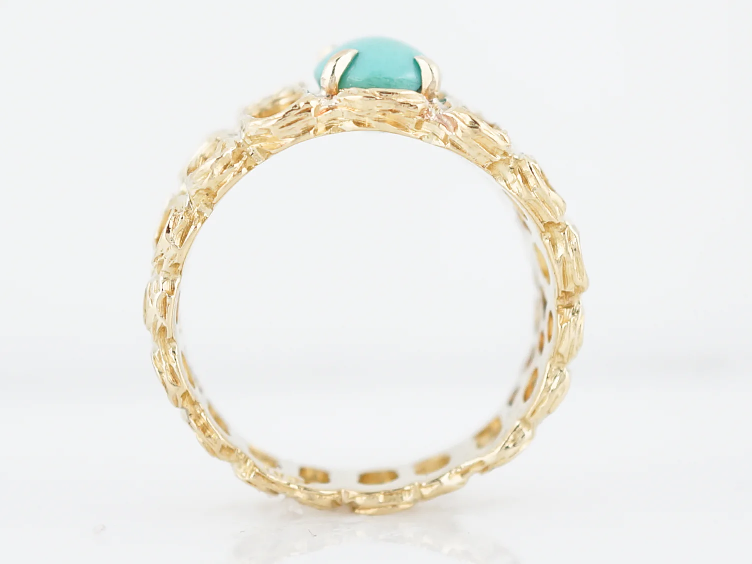 Vintage Right Hand Ring Mid-Century Cabochon Cut Turquoise in 18K Yellow Gold - Image 5