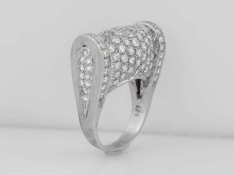 Vintage Right Hand Ring Mid Century Hammerman Brothers 5.10cttw Round Brilliant Cut Diamonds in Platinum - Image 6