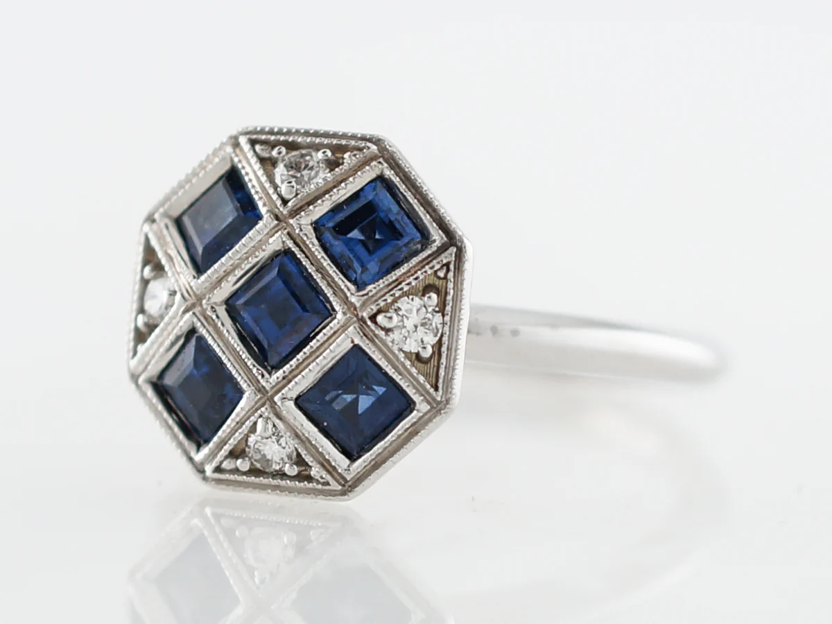 Vintage Right Hand Ring Retro 1.10 Square Cut Sapphire in 14k White Gold - Image 3