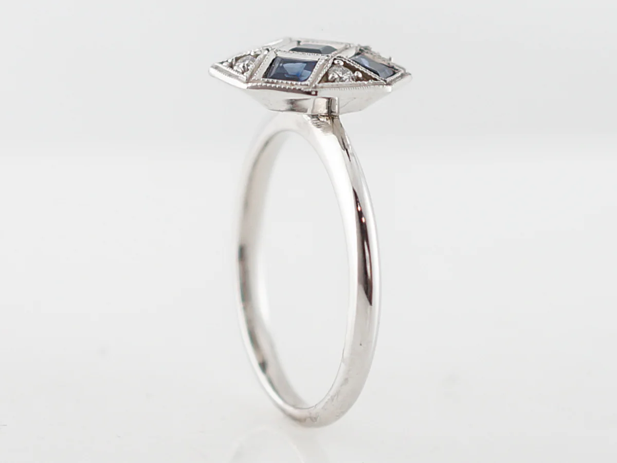 Vintage Right Hand Ring Retro 1.10 Square Cut Sapphire in 14k White Gold - Image 5