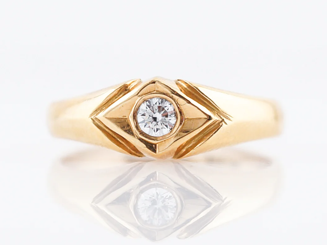 Vintage Right Hand Ring Retro .13 Round Brilliant Cut Diamond in 18k Yellow Gold