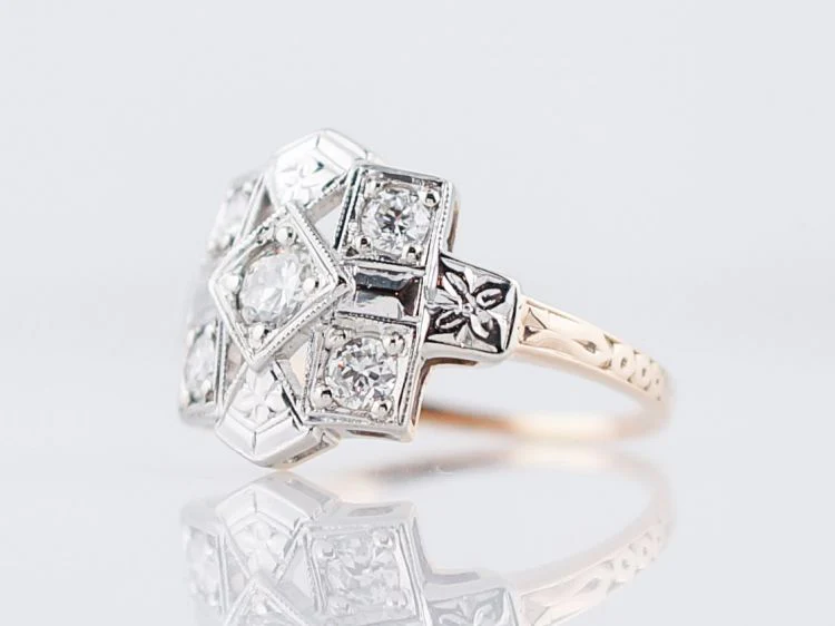 Vintage Right Hand Ring Retro .44 Round Brilliant Cut Diamonds in 14k Yellow & White Gold - Image 2