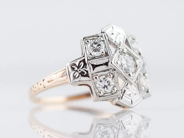 Vintage Right Hand Ring Retro .44 Round Brilliant Cut Diamonds in 14k Yellow & White Gold - Image 3