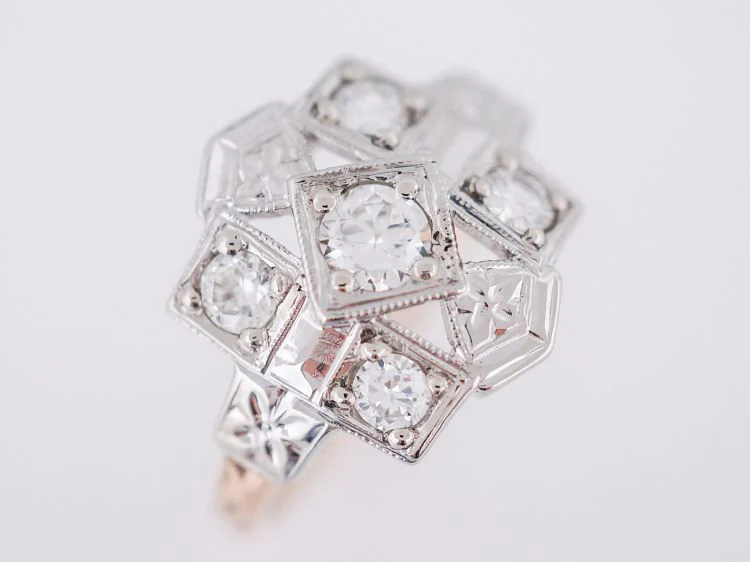 Vintage Right Hand Ring Retro .44 Round Brilliant Cut Diamonds in 14k Yellow & White Gold - Image 4