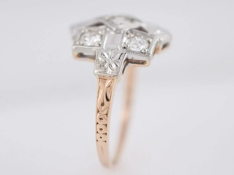 Vintage Right Hand Ring Retro .44 Round Brilliant Cut Diamonds in 14k Yellow & White Gold - Image 5