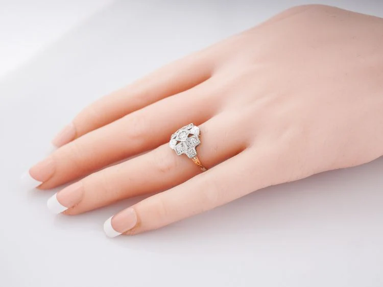 Vintage Right Hand Ring Retro .44 Round Brilliant Cut Diamonds in 14k Yellow & White Gold - Image 7