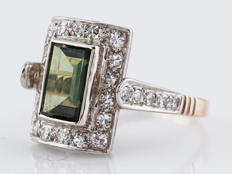 Vintage Right Hand Ring Retro .72 Emerald Cut Green Tourmaline in 14k Yellow & White Gold - Image 2