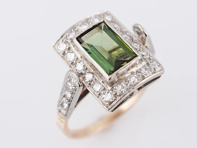 Vintage Right Hand Ring Retro .72 Emerald Cut Green Tourmaline in 14k Yellow & White Gold - Image 4