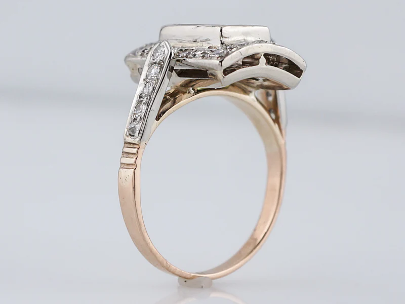 Vintage Right Hand Ring Retro .72 Emerald Cut Green Tourmaline in 14k Yellow & White Gold - Image 5