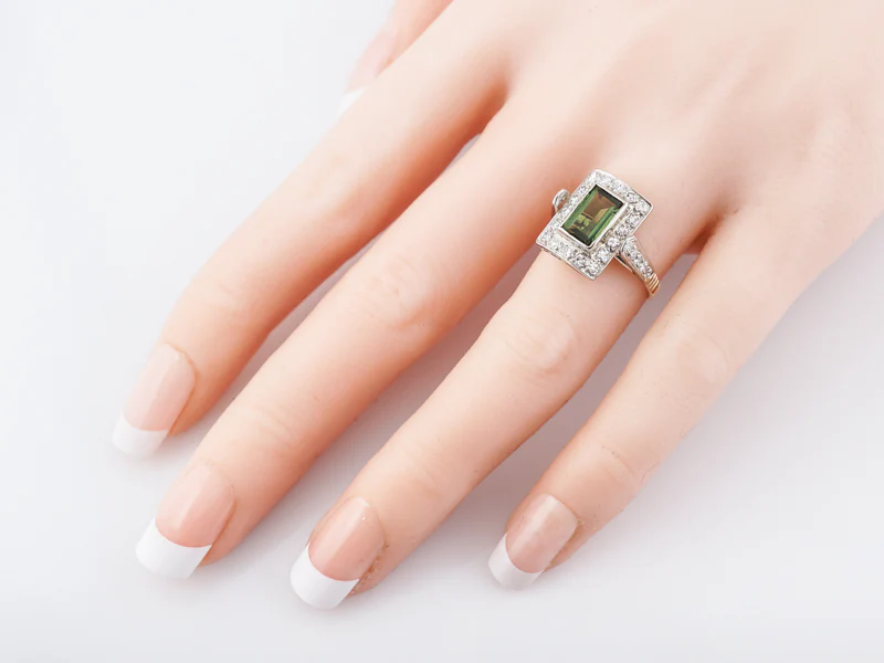 Vintage Right Hand Ring Retro .72 Emerald Cut Green Tourmaline in 14k Yellow & White Gold - Image 6
