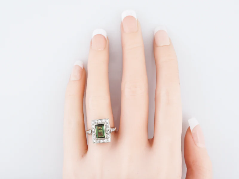 Vintage Right Hand Ring Retro .72 Emerald Cut Green Tourmaline in 14k Yellow & White Gold - Image 7
