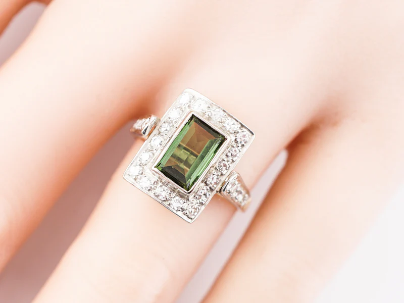 Vintage Right Hand Ring Retro .72 Emerald Cut Green Tourmaline in 14k Yellow & White Gold - Image 8