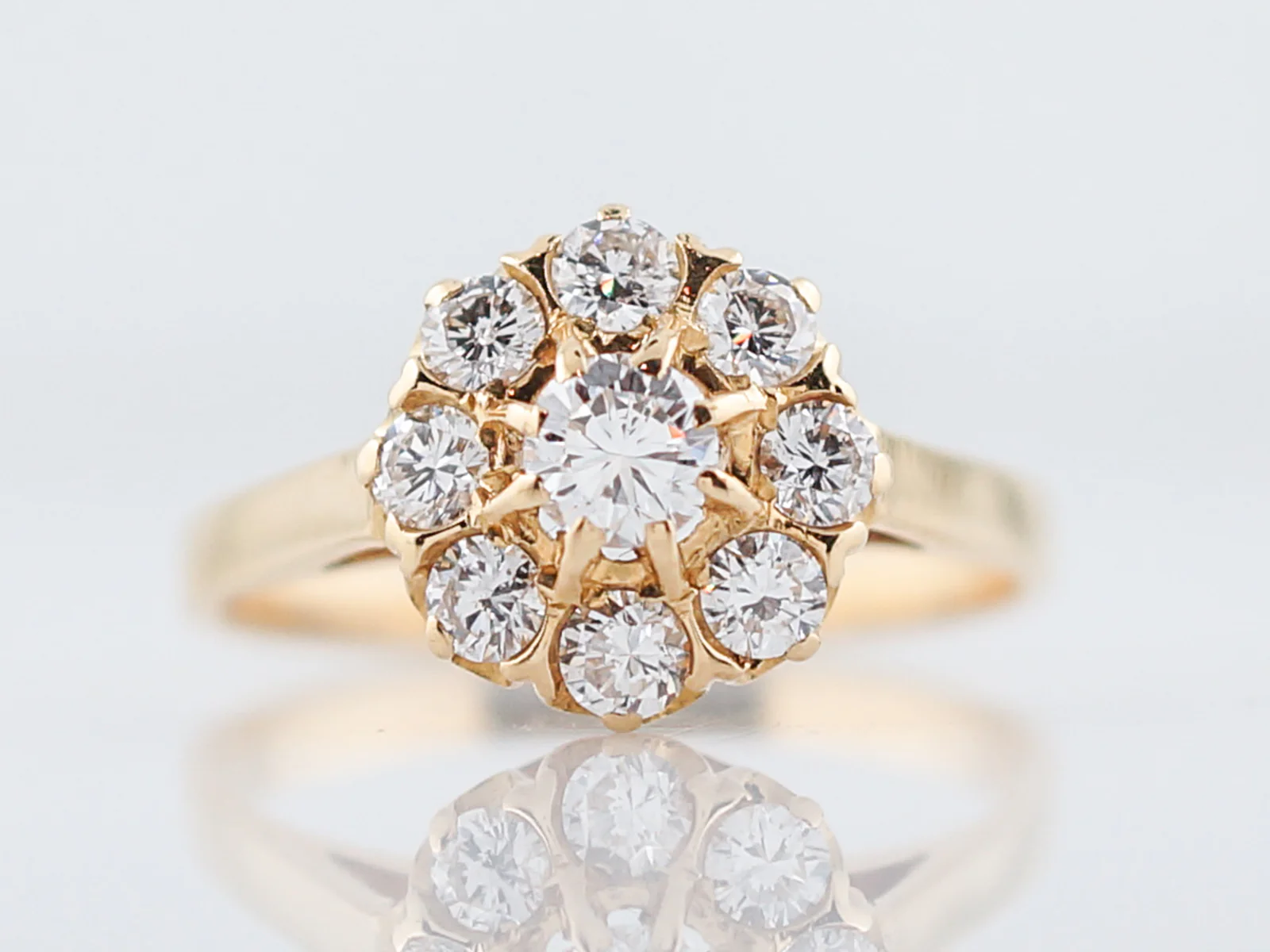 Vintage Right Hand Ring Retro .20 Round Brilliant Cut Diamonds in 18k Yellow Gold