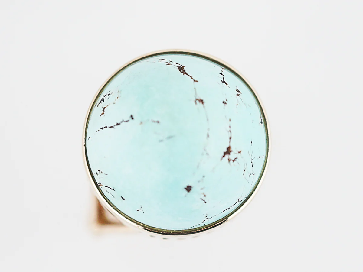 Vintage Right Hand Ring Retro Cabochon Cut Turquoise in 14k Yellow Gold - Image 4