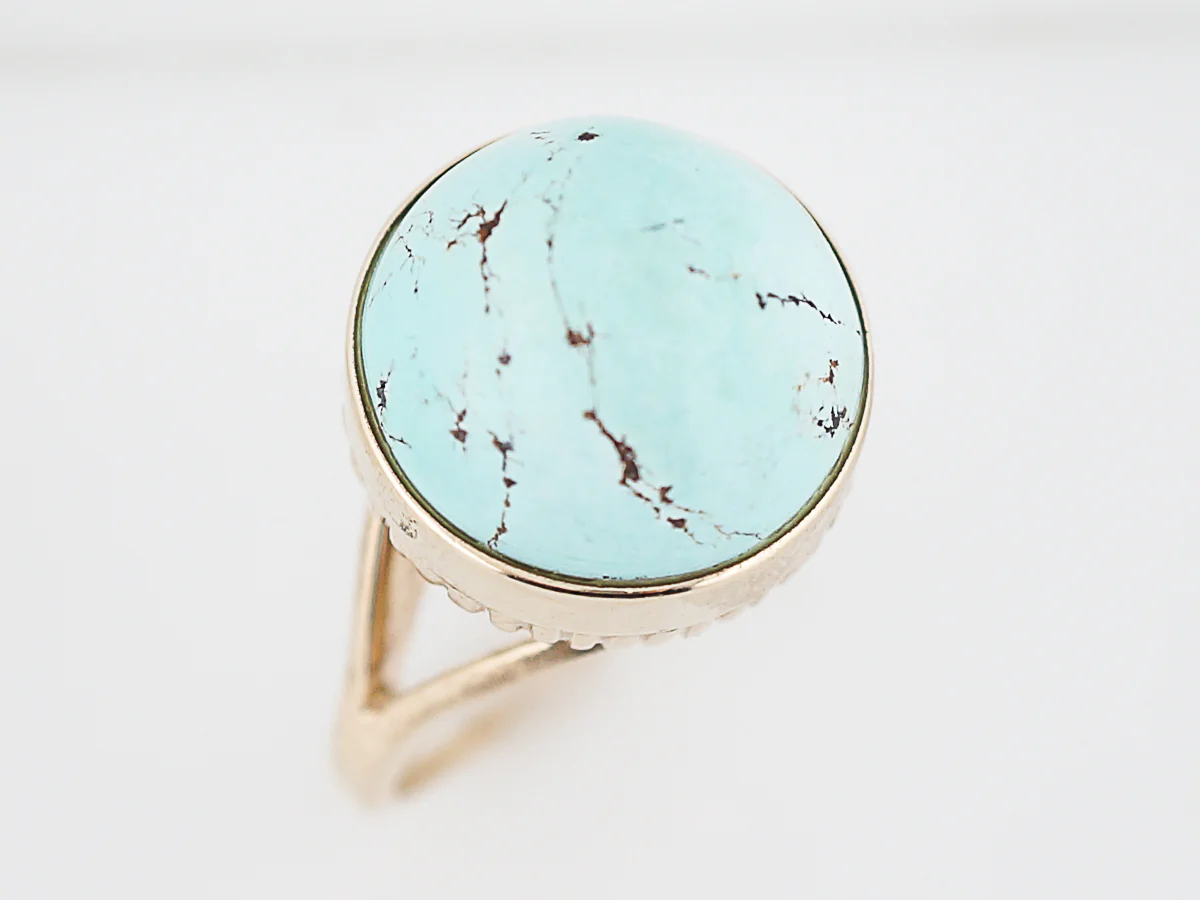 Vintage Right Hand Ring Retro Cabochon Cut Turquoise in 14k Yellow Gold - Image 5