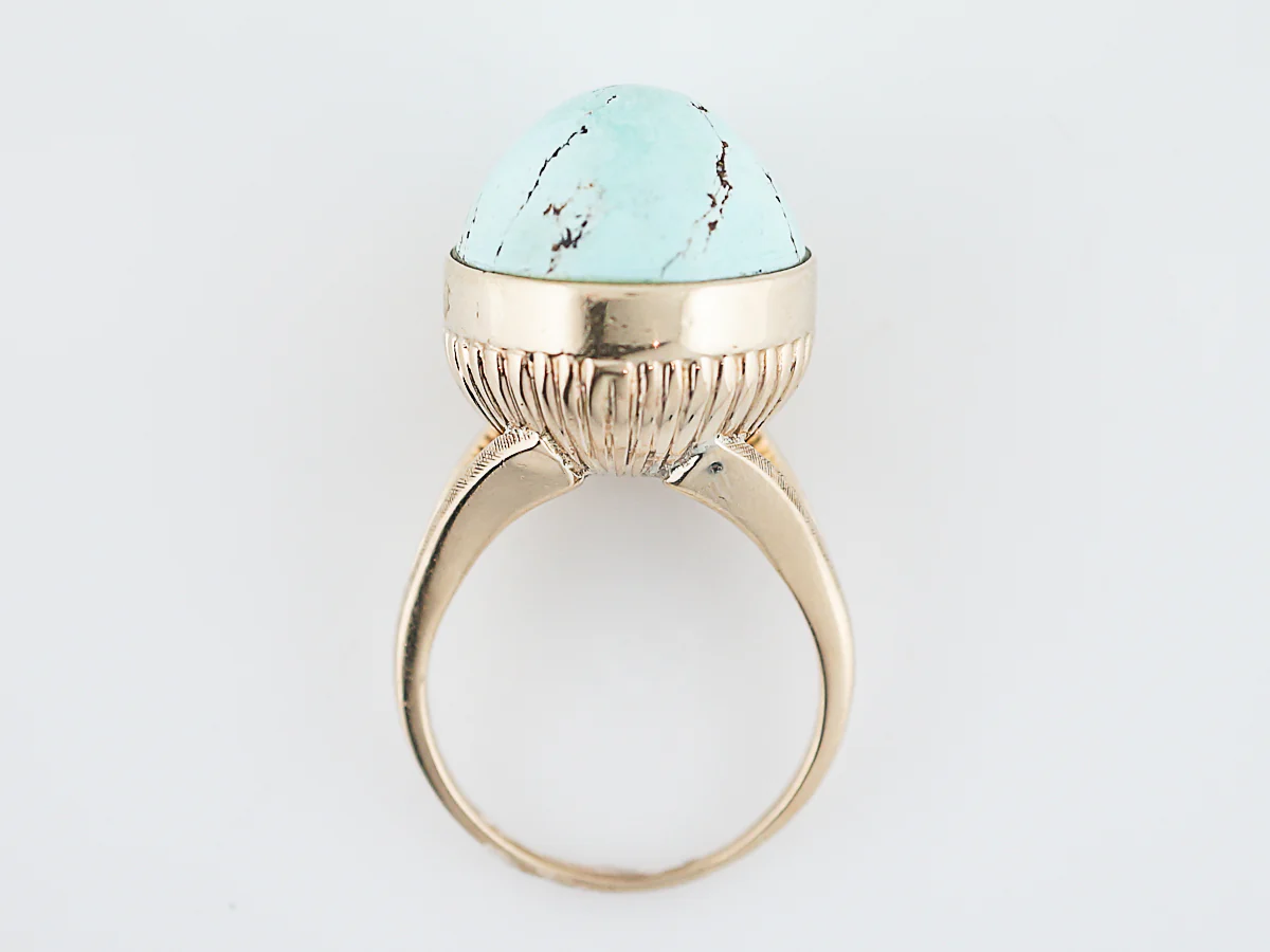 Vintage Right Hand Ring Retro Cabochon Cut Turquoise in 14k Yellow Gold - Image 7