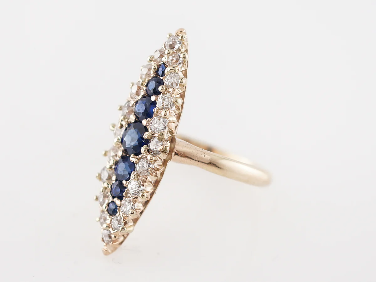Vintage Right Hand Ring Victorian .60 Old Mine Cut Diamond & Sapphire in 14k Yellow Gold - Image 2